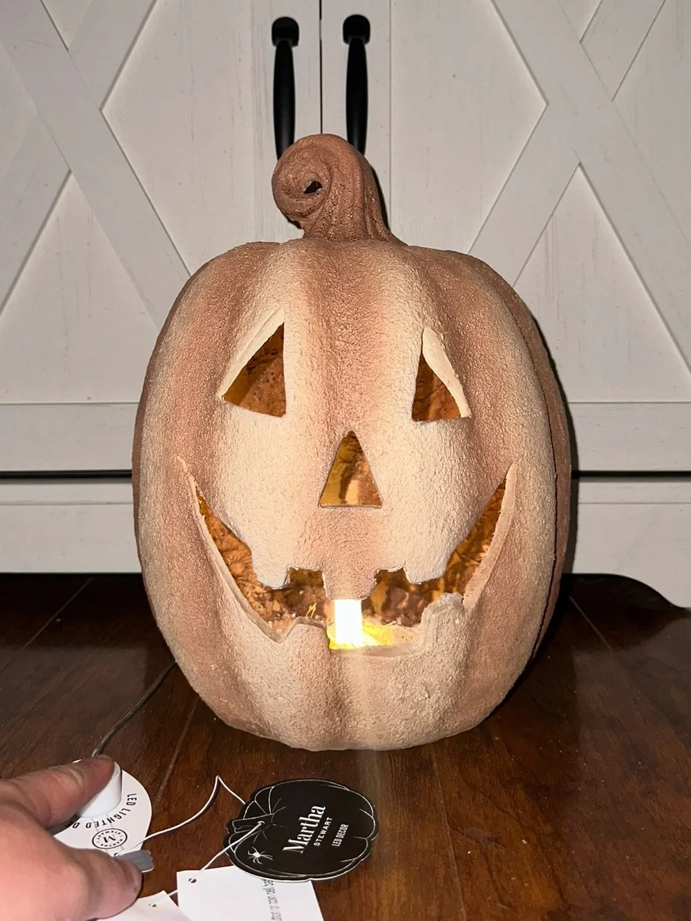 Martha Stewart LED Jack-O'-Lantern Terracotta Pumpkin in Brown Fall Decor